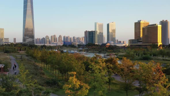 4K Aerial Drone Footage View of Central Park in Songdo