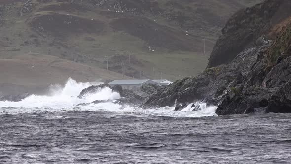 Crashing Ocean Waves in Largy and Kilcar During Storm Ciara in County Donegal - Ireland