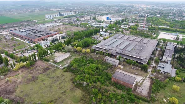 Aerial View From the Air To an Abandoned Factory