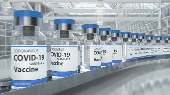 Corona Virus Vaccine Production with Ampoule Bottles on the Conveyer Line