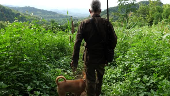 Senior Man With Gun Going To Hunt