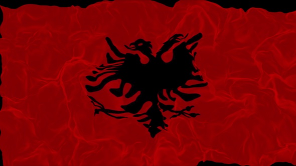 flag Albania turns into smoke. State weakening concept a crisis, alpha channel