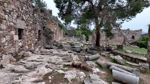 Old ruined city Syedra Turkey Alanya 4K Aerıal Vıew