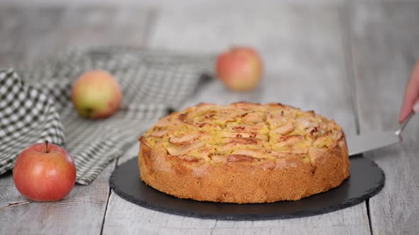 Sweet Homemade Apple Cake with Cinnamon.