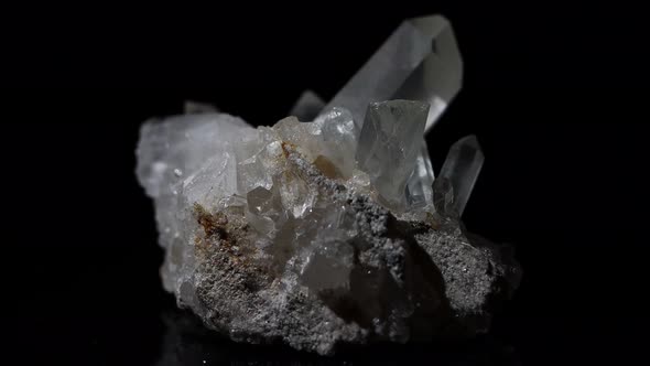 Quartz crystal grouping with a focus on the details shot in 4k.