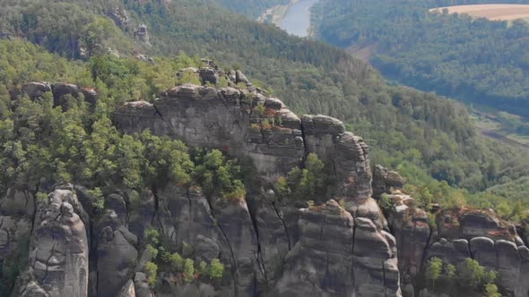 Aerial view of Saxon Switzerland Schrammstein aussicht, Bad Schandau, Germany