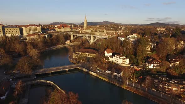 Aerial view of a river in the city