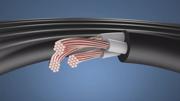 Copper cable in plastic protection.