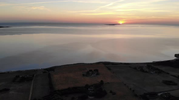 Aerial view across Sejerøbugten with beautiful sunset.