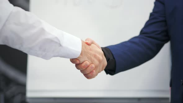 Closeup Business Handshake Two Male Businesspeople Shaking Hands