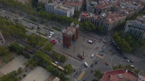 Arco De Triunfo De Barcelona Aerial Footage of the Beautiful Arch Spain