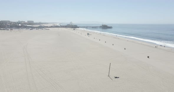 Drone shot of Santa Monica Beach and the Santa Monica Pier