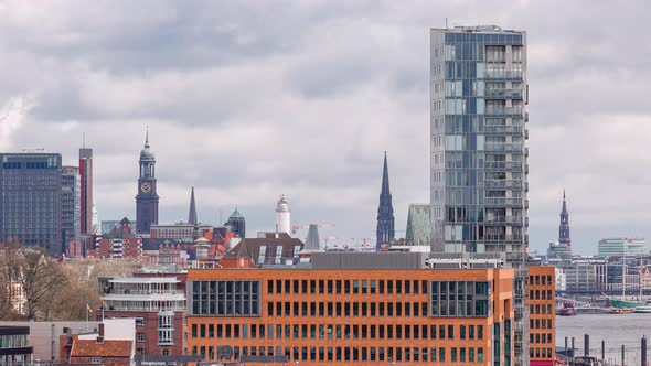 Aerial View Day Time Lapse of Downtown District, Hamburg, Germany