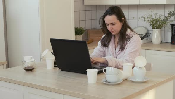 Exhausted Woman Freelancer Overwhelmed with Job