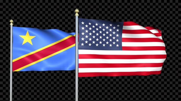 Congo Democratic Republic And United States Two Countries Flags Waving