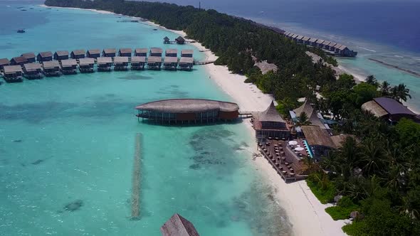 Drone nature of bay beach by blue lagoon and sand background