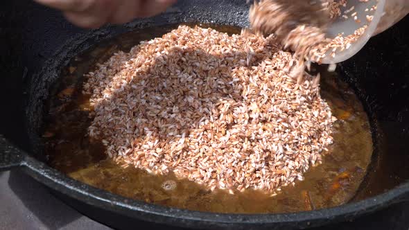 Pilaf , or pilau is a rice dish