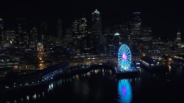 Breathtaking City Waterfront Aerial Reflection Of Night Lights
