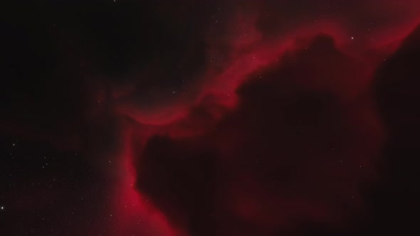 Spaceship Flies Near Red Nebula in Space