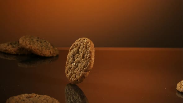 Cookies falling and bouncing in ultra slow motion 