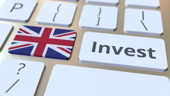 INVEST Text and Flag of Great Britain on the Keyboard alt