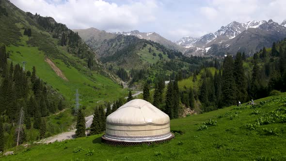Aerial Yurt Nomad House in the Mountain of Almaty