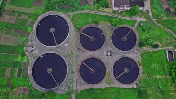 Aerial Top View of Sewage Treatment Plant