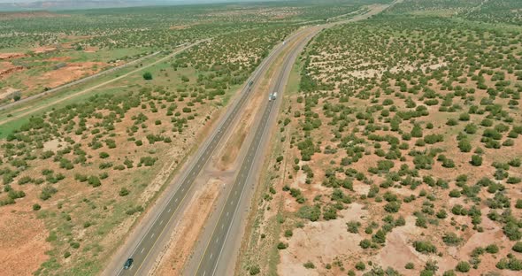 A Highway in New Mexico Along the Desert Landscape of American Country