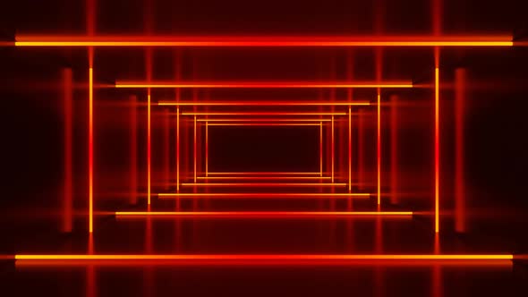 Light Orange Gradient Led Neon Lines in Tunnel 3D Render Seamless Animation