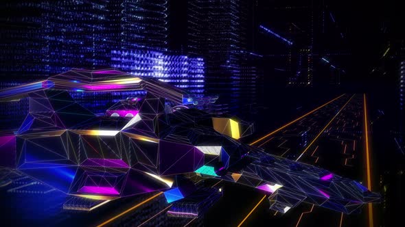Video Image Of Futuristic Starship In Digital City Made By 3d Computer Animation alt