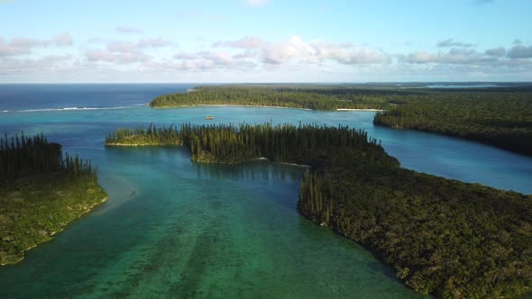 Flying over Ile Mwareya and the Isle of Pines at Oro's Bay in New Caledonia' island paradise