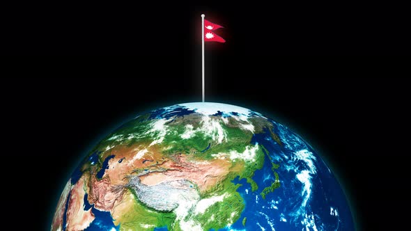 Flag Of Nepal Flying Flag On The 3d Rotated Planet Earth