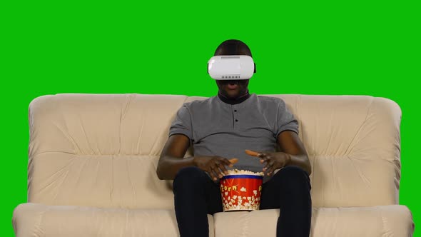 Man in a Mask Augmented Reality Device. Green Screen