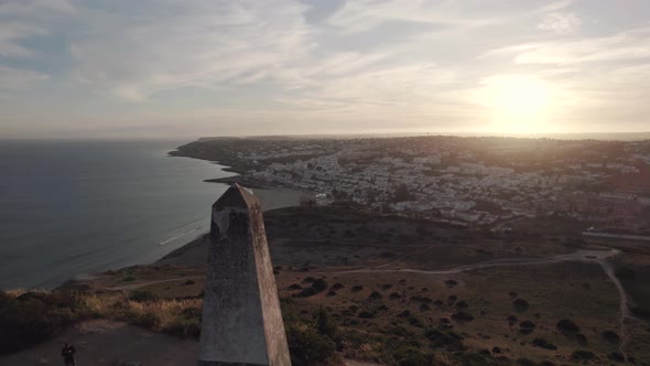 Praia da Luz beach view from Marco Geodesico da Atalaia, Lagos, Algarve. Aerial