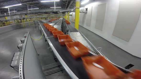 Warehouse with boxes on pallet racks, logistics center. Large modern warehouse.