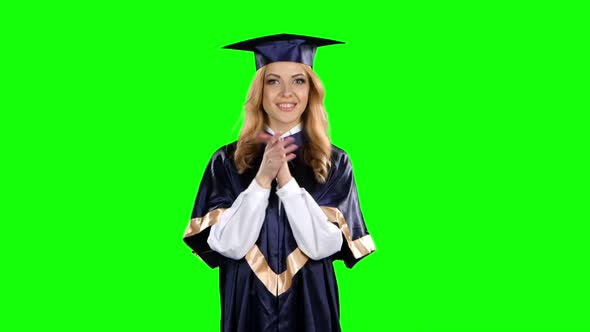 Happy Graduate Girl. Green Screen