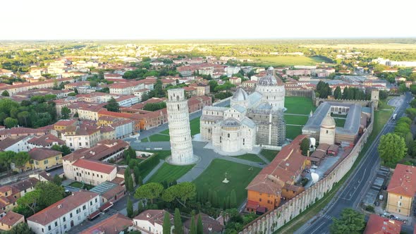 Aerial view of Pisa with the Leaning tower, Italy.