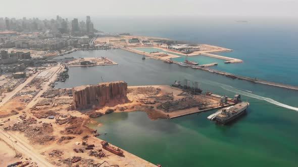 Drone shots of Beirut Port and surrounding areas showing the damage caused by massive explosion.