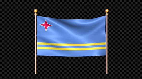 Flag Of Aruba Waving In Double Pole Looped