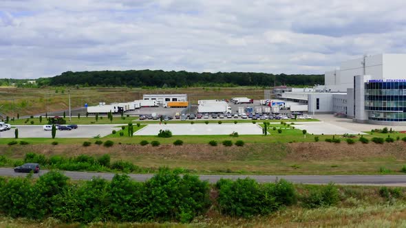 Aerial footage of a large industrial complex. Industrial zone on suburb