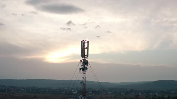 Aerial Drone View. Communication Transmitter Tower in the Countryside V3