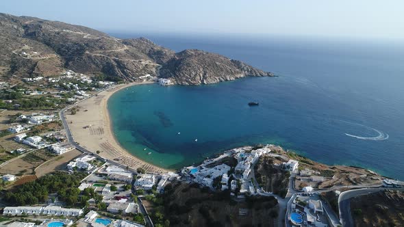 Mylopotas on the island of Ios in the Cyclades in Greece seen from the sky