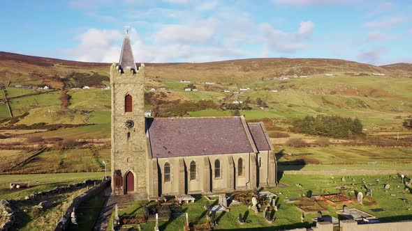 Aerial View of the Church of Ireland in Glencolumbkille  Republic of Ireland