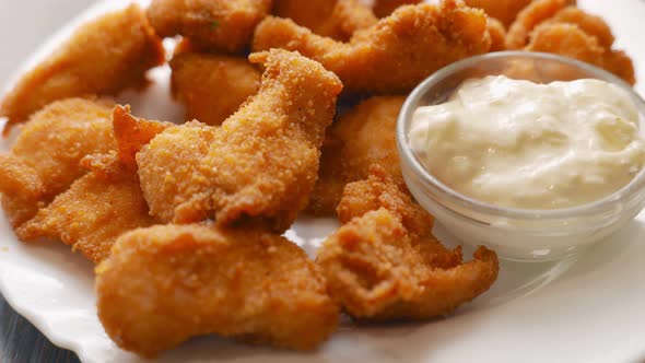 Fast Food Plate  Fried Chicken Nuggets with Cream Sauce