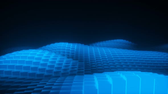 Abstract 3d Glowing Waves From Cubes Blue