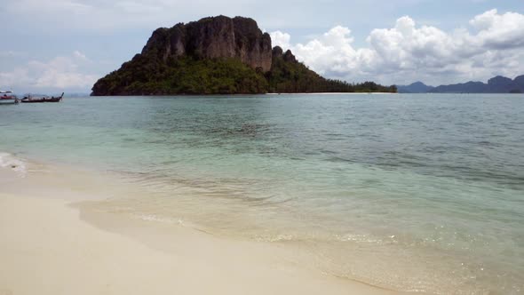 Point of view the mountain and seascape background of the trip journey at Krabi in Thailand at clear