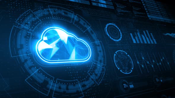 Blue cloud computing with head up display background and futuristic technology abstract background