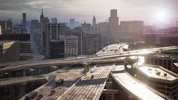 View to the Motorway Intersection in New York A Lot of Road Crossings in the Megapolis 3D Rendering