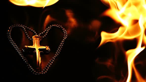 Christian Religion  Symbol Cross In Hell Fire 