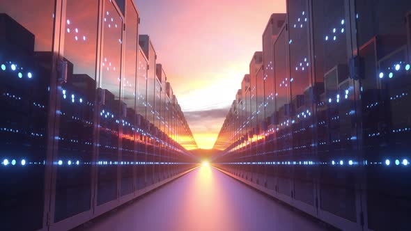Servers at Sunset Cloud Technology Concept